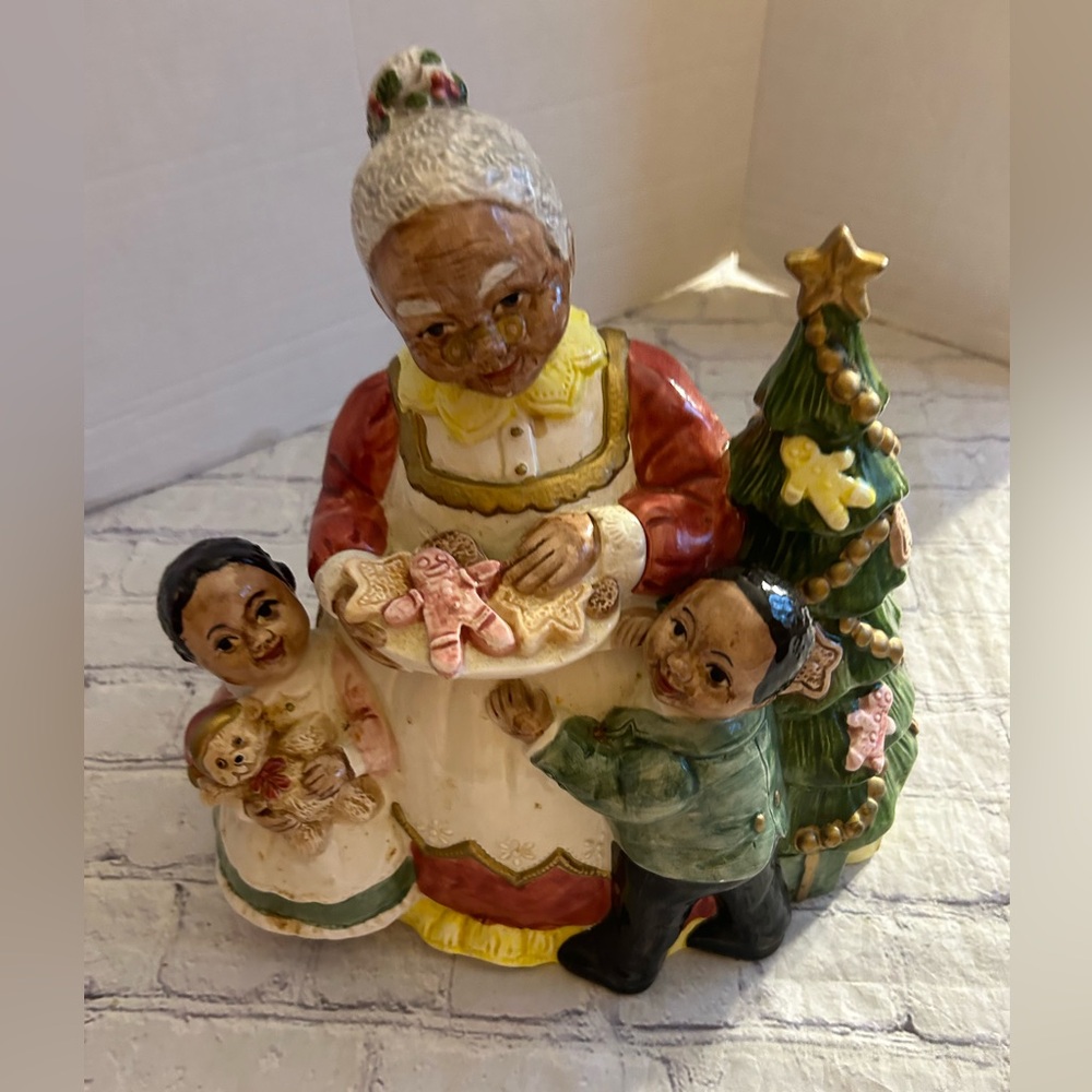 VTG 1993 OMNIBUS FITZ & FLOYD MRS.CLAUS & TWO CHILDREN COOKIE CERAMIC JAR ETHIC